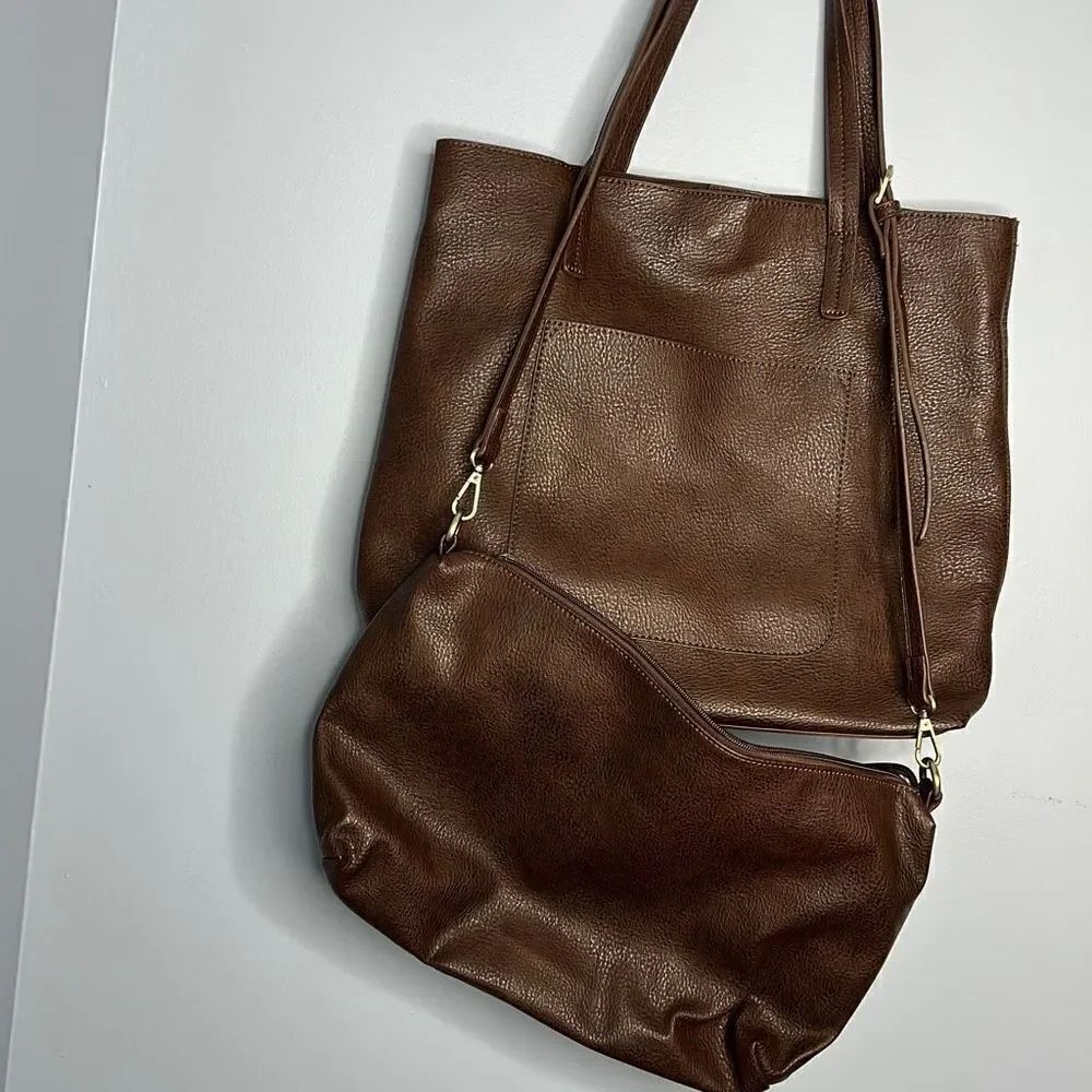 Joy Susan Megan Carry All Tote and Purse Vegan Brown Set of 2